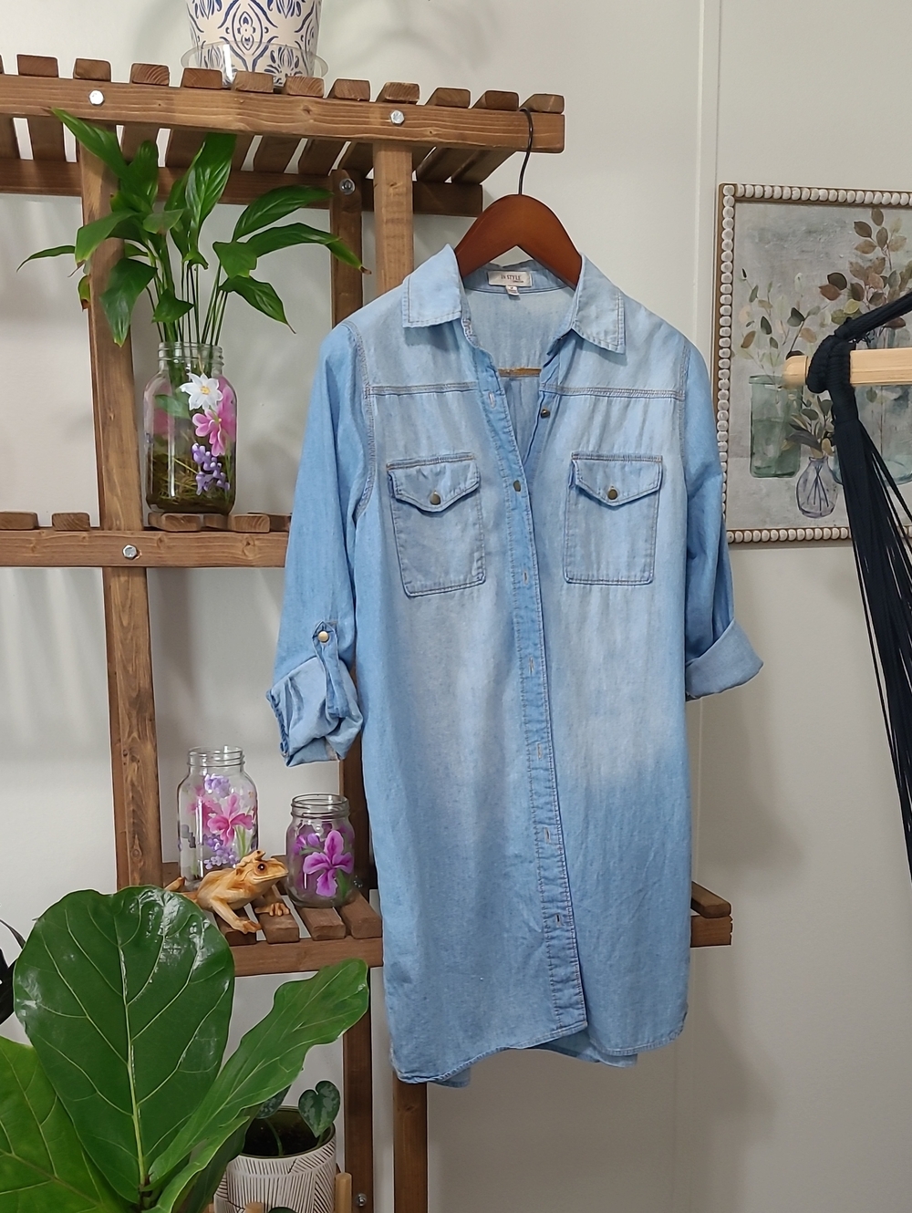 Chambray Button Down Midi Dress